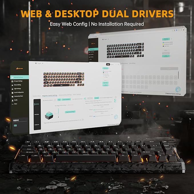 ATTACK SHARK R68HE 60% Wired Rapid Trigger 8K Mechanical RGB Gaming Keyboard with 0.005mm RT Accuracy,0.08ms Latency,256K Scan,Hall Effect Magnetic Switch,Carbon Fiber+CNC Aluminum Alloy for PC(Black)