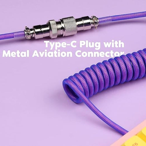 EPOMAKER Mix 1.8m Coiled Type-C to USB A TPU Mechanical Keyboard Space Cable with Detachable Aviator Connector for Gaming Keyboard and Cellphone(Purple)