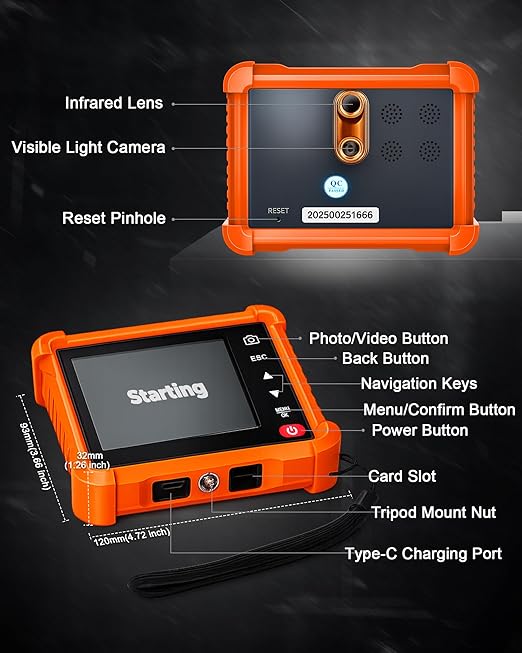 Compact Thermal Imaging Camera 256x192 IR Resolution, WapoRich Mini Thermal Imager with Visual Camera, -4°F to 1022°F, 25Hz – RQ-953A Infrared Cameras for HVAC, Home Inspection, Water/Air Leak
