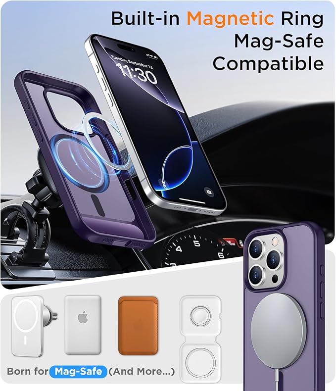 Magnetic Compatible with iPhone 16 Pro Max Case, [Built-in Invisible Kickstand][Compatible with MagSafe] [Military Grade Shockproof] Slim Translucent Matte Phone Case for iPhone 16 Pro Max 6.9"