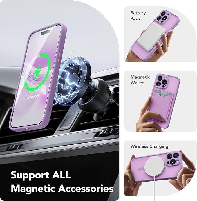 CAPRRO Magnetic for iPhone 13 Pro Max Case, [Compatible with MagSafe] [Full Camera Protection] Shockproof Protective Slim Translucent Matte Phone Case for iPhone 13 Pro Max 6.7'', Elegant Purple