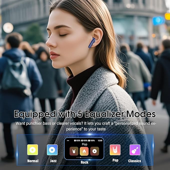 Wireless Earbuds, Bluetooth 5.4 Headphones with Multifunctional Touch Screen, 48H Bass Stereo Ear Buds with ANC/ENC Noise Cancelling/Transparency Mode, IPX7 Earphones with 5 EQ Modes, Sky Blue