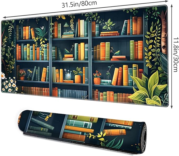 Galdas Gaming Mouse Pad XXL XL Large Long Extended Big Mousepad Non-Slip Rubber Keyboard Mouse Pad with Stitched Edges for Laptop Home Office (31.5x11.8x0.08 Inch) -Books