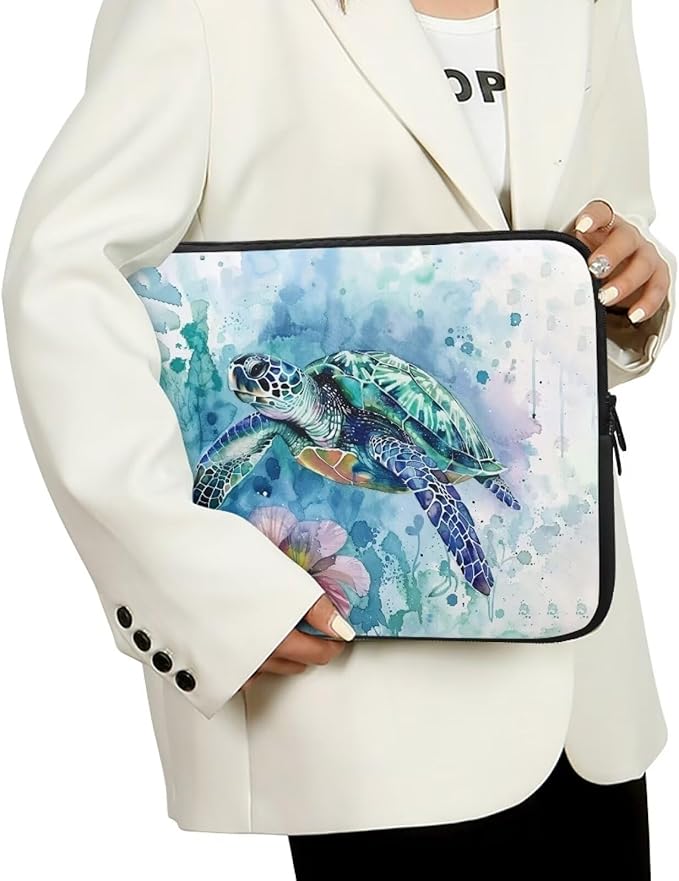 Flower Sea Turtle Laptop Protective Sleeve for Women Men Computer Sleeve 15 inch Tie Dye Laptop Case Bag Portable Computer Carrying Case Suitable GITS for Teens Tablet Bags Hippie