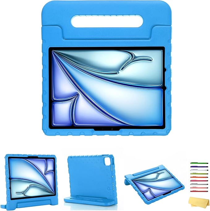 Kids Case for iPad Pro 11 inch M5/M4 (2025/2024) with Pencil Holder/Convertible Handle Stand Shockproof Slim Lightweight Cute Soft EVA Heavy Duty Rugged Kickstand Cover for Children, Blue