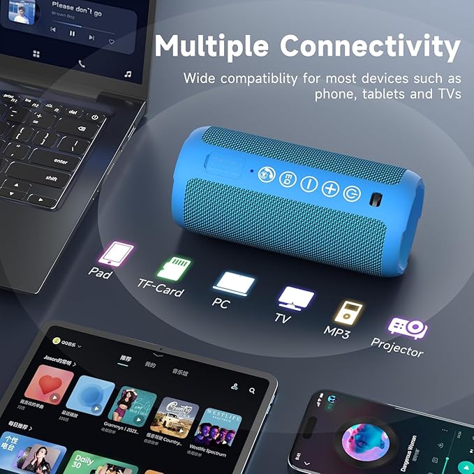 Ortizan Portable Bluetooth Speakers, IPX7 Waterproof Wireless Speaker with 24W Loud Stereo Sound, Outdoor Speaker with Bluetooth 5.3, Deep Bass, RGB Lights, Dual Pairing, 30H Playtime for Home