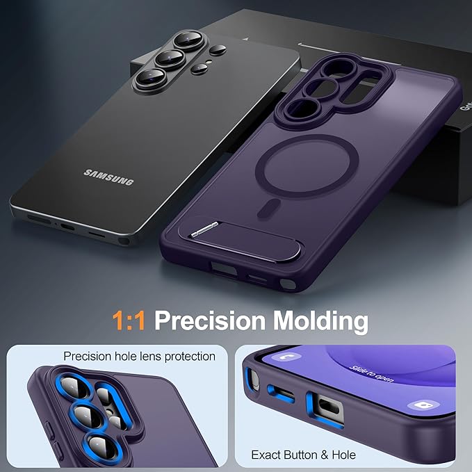 Magnetic for Samsung Galaxy S26 Case, [Compatible with MagSafe][Full Camera Protection][Built-in Invisible Kickstand] Translucent Matte Phone Case for S26 6.3" - Purple