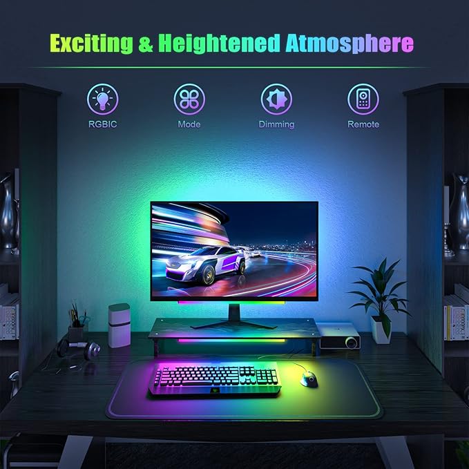2-in-1 Under Monitor Light Bar, 2 PCS Screenbar Light Desk Lamp Computer with Remote Controller Color Changing, LED Dynamic Rainbow Effect USB Powered for PC Setup, Keyboard Light, Gaming Room