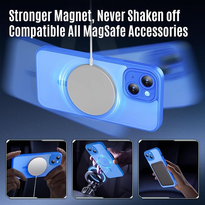 Symcele Designed for iPhone 13 Case, Compatible with MagSafe, with Privacy Screen Protectors X2, [Camera Protection] [15FT Military Drop Protection] Shockproof Phone Case, 6.1", Blue