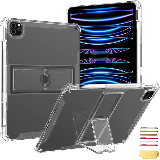 Clear Back Case for iPad 10.2 inch (2021/2020/2019),iPad 9th/8th/7th Generation Cover with Pencil Holder & Kickstand Anti-Slip Transparent Soft Shockproof TPU Case [Corners Protection],Clear