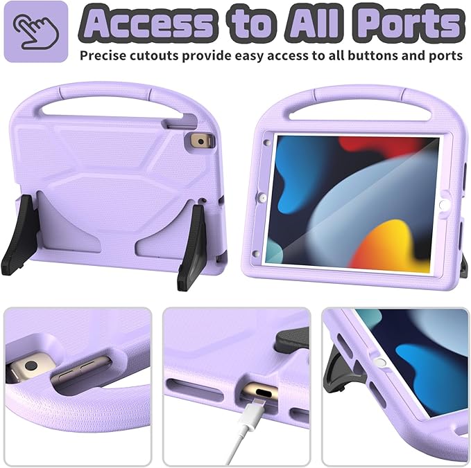 YIHE Kids Case for iPad 9th/8th/7th Generation, iPad Pro 10.5 & Air 3, Shockproof Protective Cover with Handle Stand & Screen Protector for 10.2/10.5 Inch iPads, Light Purple