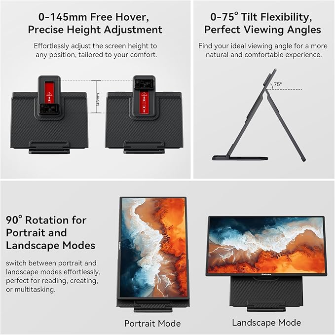 Blackview 24" Portable Monitor 100Hz for Work Home Office Game, 1080P FHD IPS Laptop Screen Extender with Rotating Stand & VESA, USB-C HDMI Plug-Play for Mac/Windows/PS/Switch/Xbox