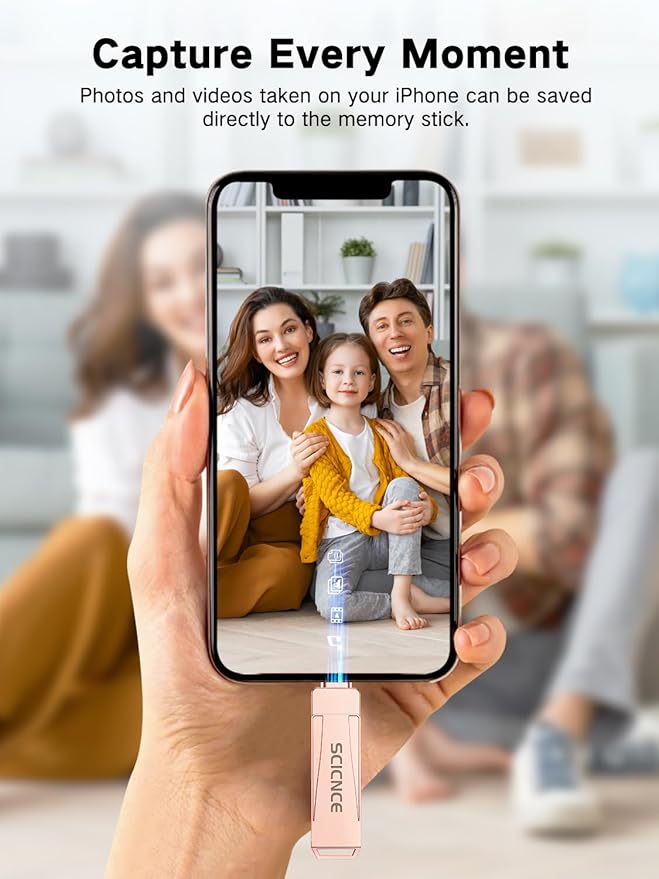 512GB Phone Flash Drive Photo Stick, USB Memory Stick for Photo Video Backup & Storage, No APP Required, Compatible with iPhone iPad Android PC, Rose Pink