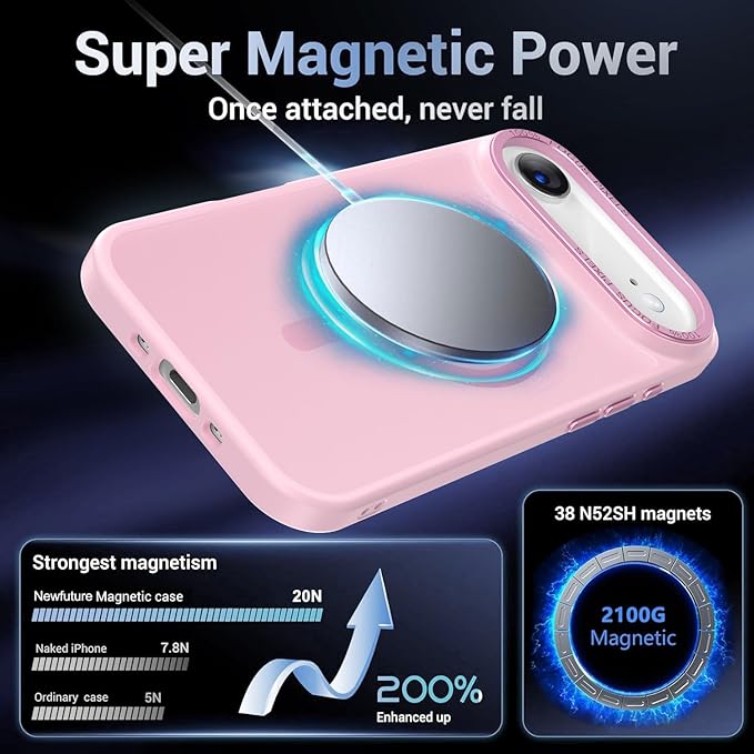 Newfuture Magnetic for iPhone Air Case [Compatible with Magsafe] [Military Grade Drop Protection] Translucent Matte Anti-Scratch Shockproof Protective Phone Cover 6.5 Inch, Chalk Pink
