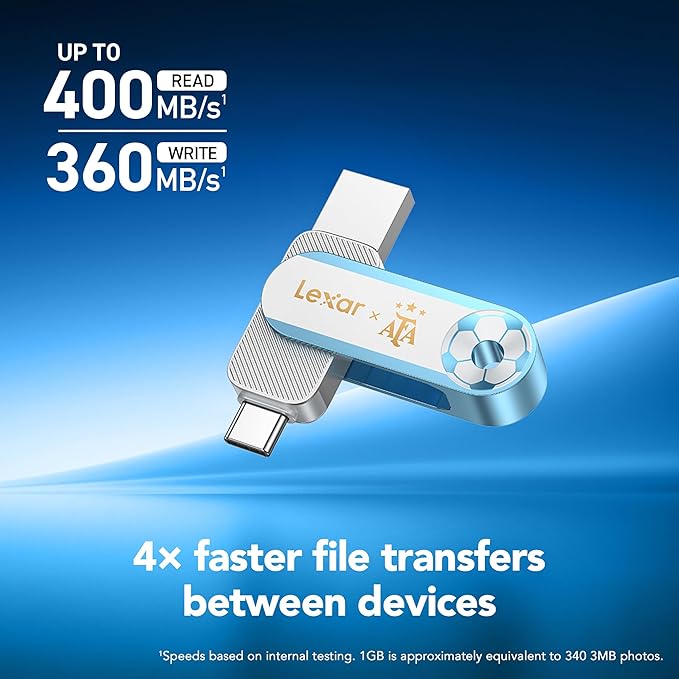 Lexar 128GB Solid State Dual Drive D500 USB 3.2 Gen 1, AFA Edition, World Cup, Dual Port USB Type-C/Type-A, Up to 400MB/s, Compatible w/iPhone 15/16/17, Android, Tablets, PC & Mac (LJDD500128G-BNXNU)