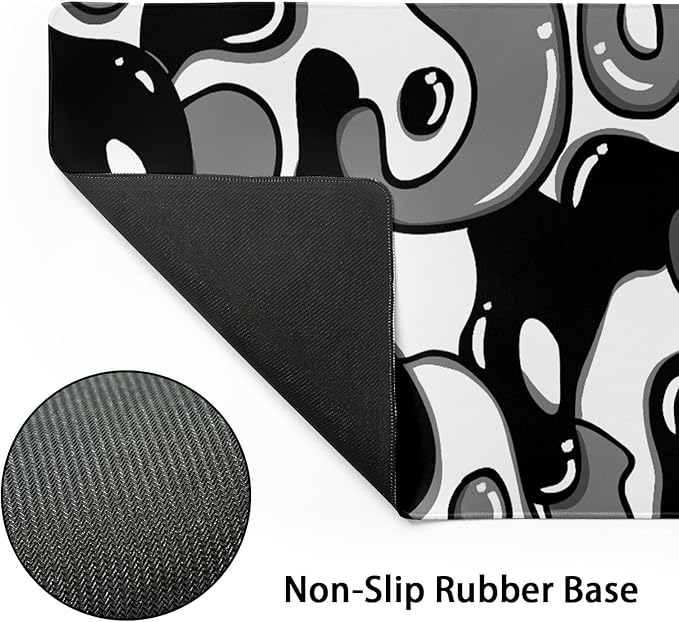 Grey Black White Gaming Mouse Pad Desk Pad Extended Large 31.5"x11.8" Japanese Geometric Anime Gaming Mouse Pad XL Japanese Desk Mat with Non-Slip Rubber Base Stitched Edge for Home Office Work Game