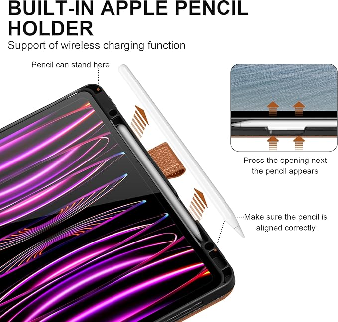 Genuine Leather Case for iPad Pro 13 inch (M5/M4) 2025/2024 with Pencil Holder | Slim Protective Cover with Adjustable Stand,Magnetic Closure,Auto Wake/Sleep, Premium Leather | Brown