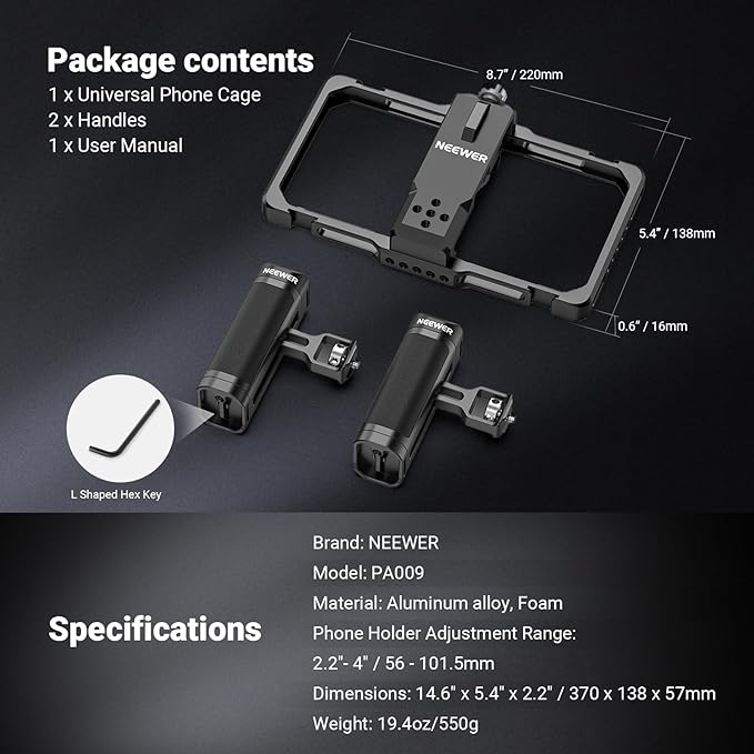 NEEWER Upgraded Phone Rig Vlogging Kit, Video Stabilizer with Dual Handle, Wireless Mic Clip Slot for TikTok YouTube, Compatible with SmallRig iPhone 17 Pro Max 16 16e 15 Galaxy S25 Ultra, PA009
