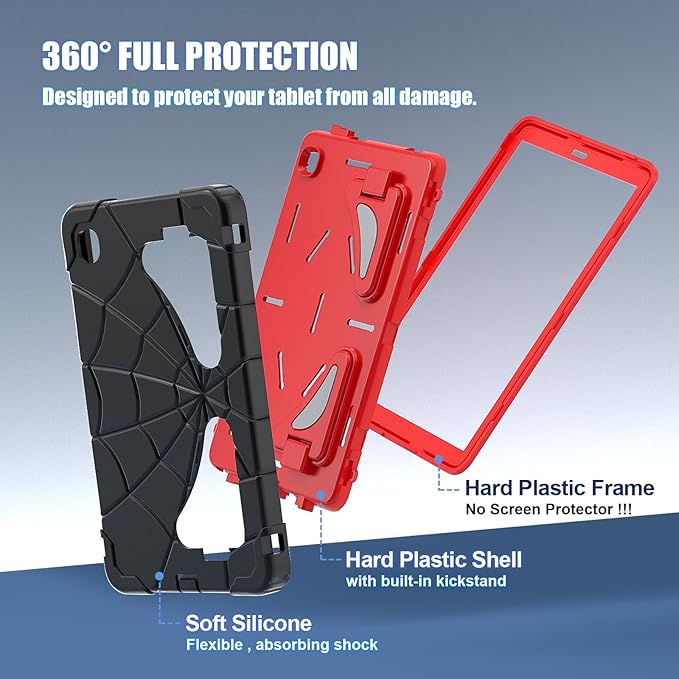 AKABEILA Compatible with Samsung Galaxy Tab A7 Lite 8.7 inch T225/T220(2021) Tablet Case，Lightweight Shockproof Rugged Protective Cover with Kickstand for Kids Children Boys Babies Black Red