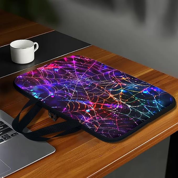 Colorful Spider Cobweb 10 Inch Laptop Sleeve Laptop Cover Computer Bag Tablet Carrying Case with Handle Business Tote Bags Notebook Sleeves Handbag for Halloween Decorations