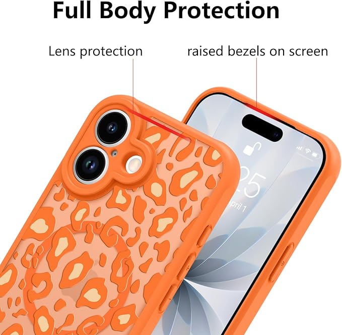KANGHAR Case Compatible with iPhone 17 Orange Leopard Printed Pattern Compatible with Magsafe Cute Cheetah Protective Magnetic Case for Girls Women 6.3"