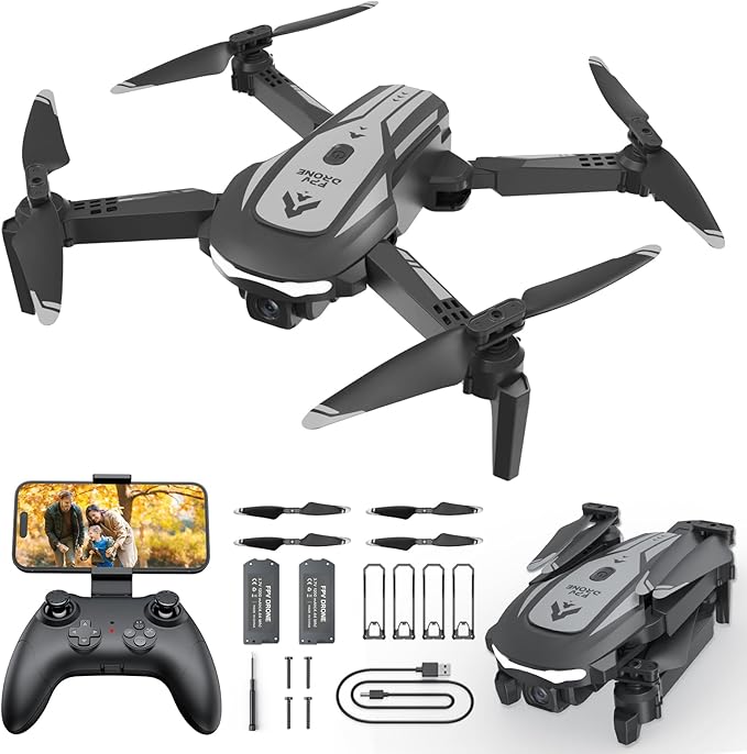 Drone with Camera for Kids Adults, Mini Foldable FPV Drones Remote Control Helicopter, RC Quadcopter with 1080P Live Video Camera, Gestures Selfie, One Key Start,2 Batteries, Toys/Gifts for Boys Girls