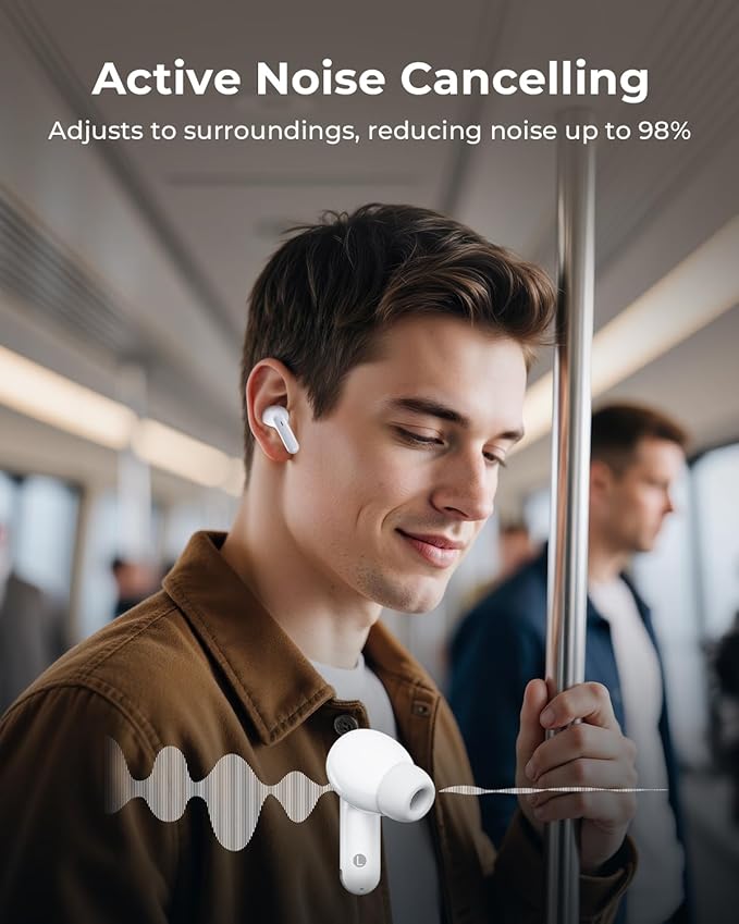 Wireless Earbuds, Ear Buds Active Noise Cancelling with Charging Case, 6.0 Bluetooth Earbuds with AI Clear Calls, 40H Playtime for Sports & Working, Stereo Sound Headphones for iPhone/Android-RoseGold