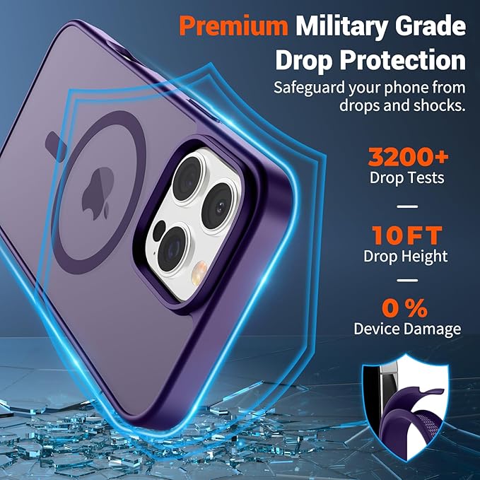 SUPFINE Magnetic for iPhone 16 Pro Max Case(Compatible with MagSafe)(Military Grade Drop Protection) Slim Translucent Matte Shockproof with Anti-Fingerprint Phone Case,Dark Purple