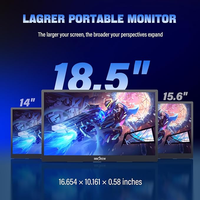 InnoView 2K Portable Monitor for Laptop 18.5" 2560x1440p QHD 120Hz 100% sRGB USB-C Standard HDMI Gaming Monitor,HDR Travel External Second Screen for Laptop, PC, Game Consoles