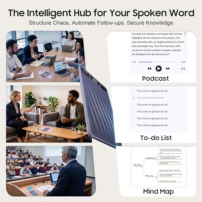 AI Voice Recorder, AI Note Taker w/APP Control and Transcription & Summarize, 150 Languages, Noise Cancellation, 64GB Memory, Pocket Note Pro Taking Device for Meeting, Interviews & Calls