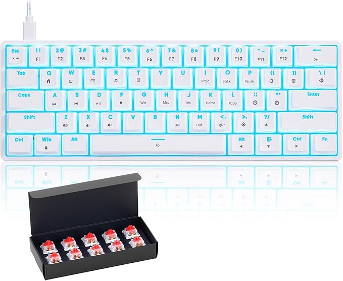 CHONCHOW 60% Mechanical Keyboard Gaming RGB Backlit with app Compact 61 Key Portable Mini Keyboard Blue MX Switch Compatible with Windows iMac Laptop PC Computer Office Gamer (White, red Switch)