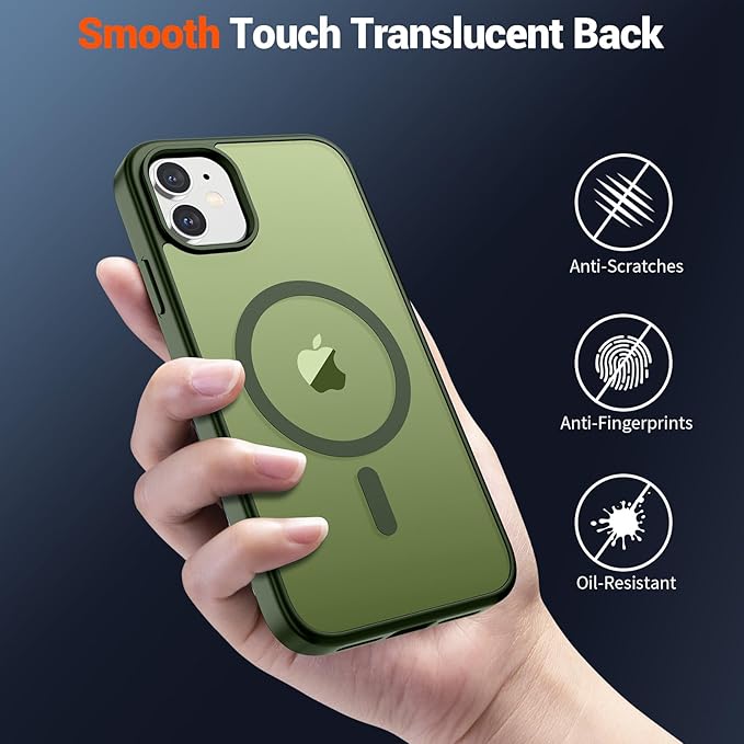 SUPFINE Magnetic for iPhone 12 Case/iPhone 12 Pro Case (Compatible with MagSafe)(Military Grade Drop Protection) Slim Translucent Matte Shockproof with Anti-Fingerprint Phone Case,Cangling Green