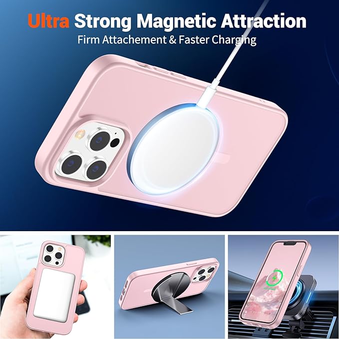 SUPFINE Magnetic for iPhone 13 Pro Max Case (Compatible with MagSafe) (Military Grade Drop Protection) Translucent Matte Shockproof Phone Cover,Light Pink