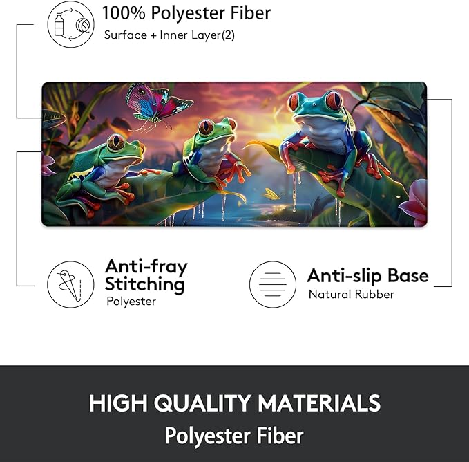 Gaming Mouse Pad, Frog Themed Mouse Pad, Desk Mat, Non-Slip Rubber Base MousePads for Computers Laptop Office School Home Accessories Decor 31.5" x 11.8"