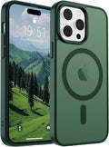 SUPFINE Magnetic for iPhone 14 Pro Max Case(Compatible with MagSafe)(Military Grade Drop Protection) Slim Translucent Matte Shockproof with Anti-Fingerprint Phone Case,Forest Green