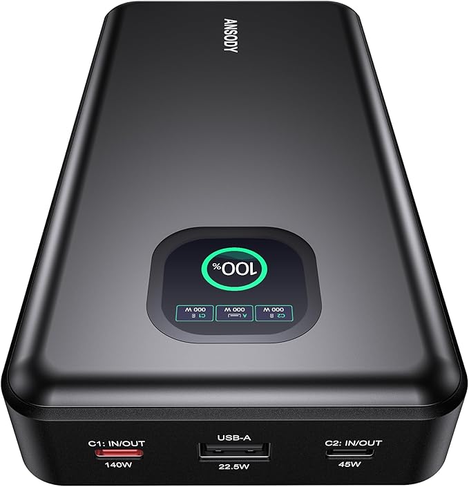 140W Power Bank, 25000mAh Laptop Portable Charger with Smart Digital Display, PD3.1 Fast Charging Battery Pack for MacBook Dell XPS iPad Tablet Steam Deck iPhone 17-12 Series Samsung Switch and More
