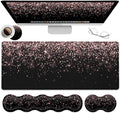 Large Gaming Mouse Pad (31.5x11.8 in) Rubber Base XXL Mousepad with Stitched Edges, Ergonomic Keyboard Wrist Rest, Extended Mouse Mat Desk Pad for Work, Game, Office, Rose Gold Glitter Black Mousepad
