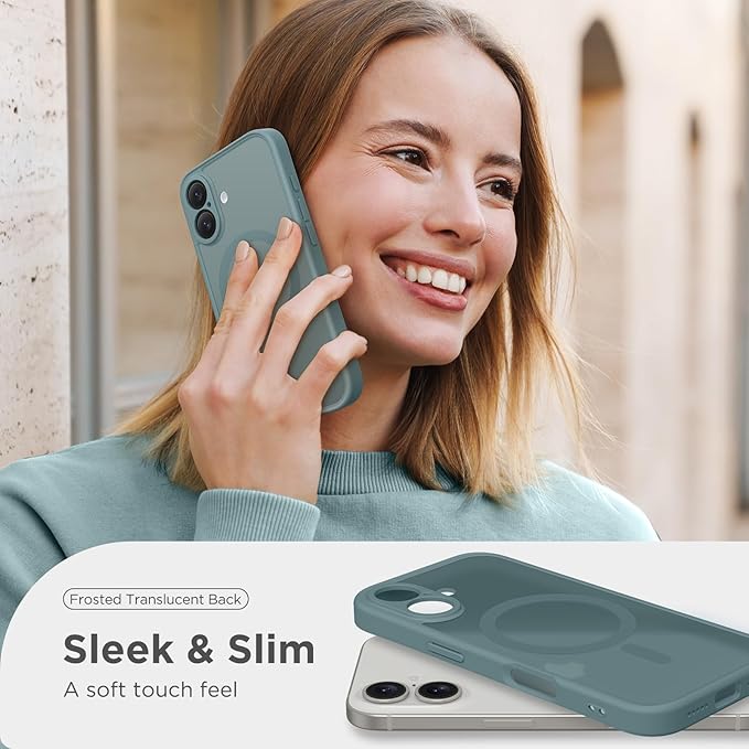 CAPRARO Magnetic Compatible with iPhone 16 Case, Upgraded [Full Camera Protection] [Compatible with MagSafe] Protective Translucent Matte Women Girl Phone Case Cover, Feiquan Green