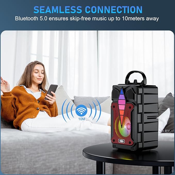 Portable Bluetooth Speaker with Voice-Controlled RGB Multi-Color Rhythm Lights, Supports TWS/USB/TF/FM/AUX, Suitable for Home Party or Outdoors (Red)