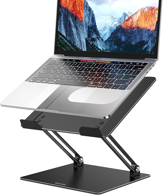 BESIGN LS10 Laptop Stand for Desk, Ergonomic Adjustable Notebook Tablet Stand, Foldable Laptop Riser, Portable Desktop Book Stands, Computer Holder Compatible with 10-14" Laptops, Black