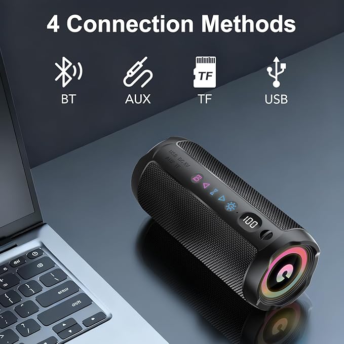 Coioc Portable Bluetooth Speaker, Bluetooth 5.4 Speaker, Dual Speaker with LED Display, Deep Bass,30H Playtime, Colorful RGB Lights,IPX7 Waterproof,TWS pairing for Outdoor/Home/Party/Travel,Gift Ideas