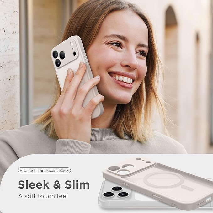 CAPRARO Magnetic for iPhone 17 Pro Case, Upgraded [Full Camera Protection] [Compatible with MagSafe] Protective Translucent Matte Women Girl Phone Case Cover, Stone