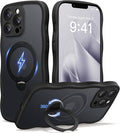 CAPRARO for iPhone 13 Pro Max Case with 360° Spin Magnetic Stand for Women, [Compatible with MagSafe] [Full Camera Protection] Cute Wave Translucent Matte Case for iPhone 13 Pro Max, Black