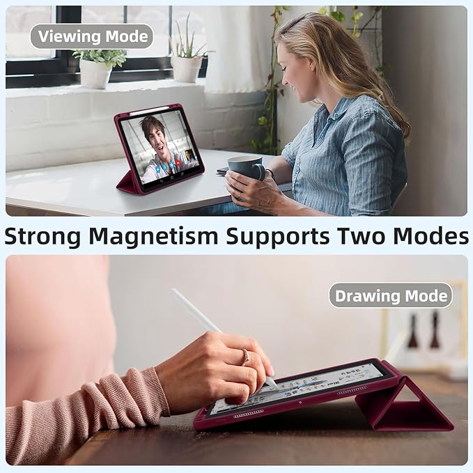 Akkerds Compatible with iPad Pro 13 Inch Case (M5/M4) 2025/2024, for iPad 13 Pro Case with Pencil Holder, Slim Trifold Stand Protective Cover with Soft TPU Back, Auto Wake/Sleep (WineRed)