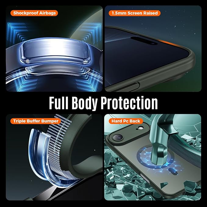 Symcele Designed for iPhone Air Case, Compatible with MagSafe, [Camera Protection] [15FT Military Drop Protection] Shockproof Translucent Matte Anti-Slip Thin Slim Phone Case, 6.5", Alpine Green