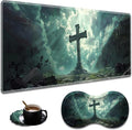 Ergonomic Cross Extended Mouse Pad 31.5" x 11.8" Set, with Wrist Rest & Lace Coasters, Pain Relief Design, Non-Slip Desk Mat for Home & Gaming