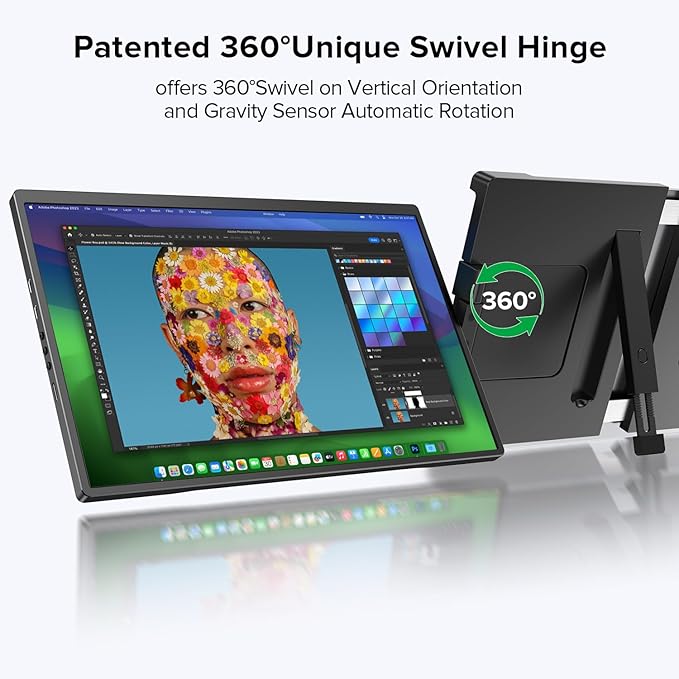 UPERFECT Laptop Screen Extender, 2K 14" 360°Unique Swivel Hinge w/ 180° Automatic Rotation, 2240x1400 QHD IPS Portable Monitor for 14"-17'' Laptops, Plug & Play with Mac, Wins, Dex (Only one Screen)