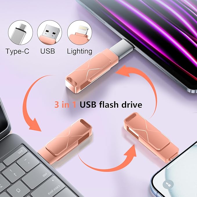 256GB USB Flash Drive High-Speed Thumb Drive- Portable Jump Drive for Data Storage, Backup, and File Transfer for PC Laptop Desktop (Rose, 256)