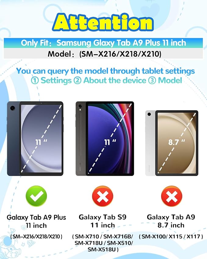 Wazzasoft for Samsung Galaxy Tab A9 Plus Case 11” Boys Cute Astronaut Cover Kawaii Cartoon Spacemen Fun Cool with Rotating Handle Stand+Strap Silicone Funda for Samsung A9 Plus Tablet Case