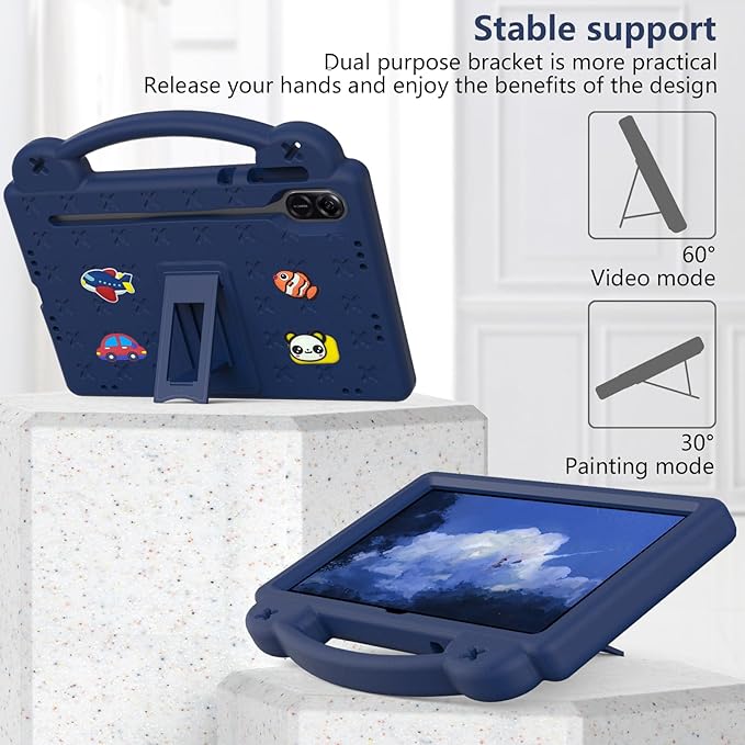 AKABEILA Compatible with Honor Pad X8a 2024/Pad X9 11 inch 2024/Infinix Xpad 11 inch X1101 2024 Tablet Case, Kids Shockproof Protective Case with Shoulder Strap & Stand Handle Navy Blue